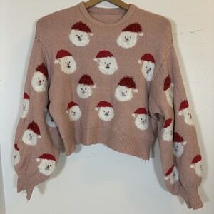 Miss Sparkling Pink Croped  Santa Sweater Women's S Soft Cozy Christmas Holiday